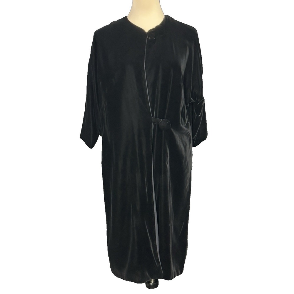 Vintage 50s 60s Black Velvet Swing Opera Goth Lined Duster Coat